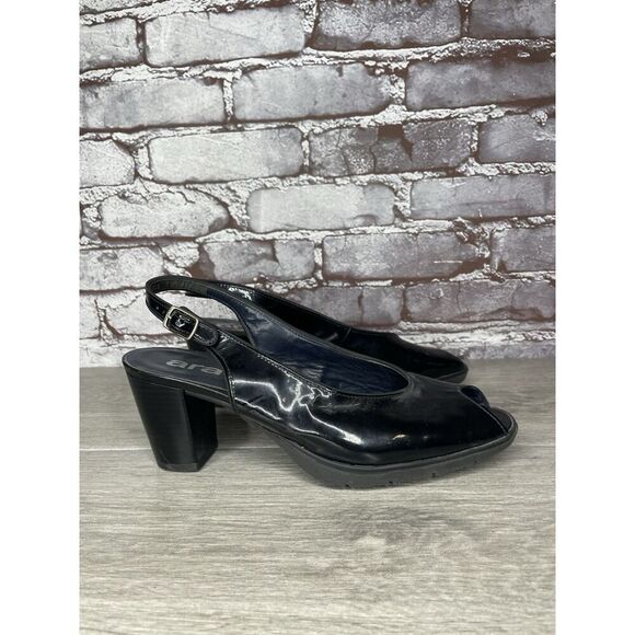 Ara Black Patent Leather Peep Toe Strap Pump Heels Women Sz 8.5M US/39EU - Picture 9 of 16